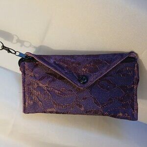 New Clutch Wristlet Wallet Floral Lace Purple Coin Purse Zippy Envelope Pouch